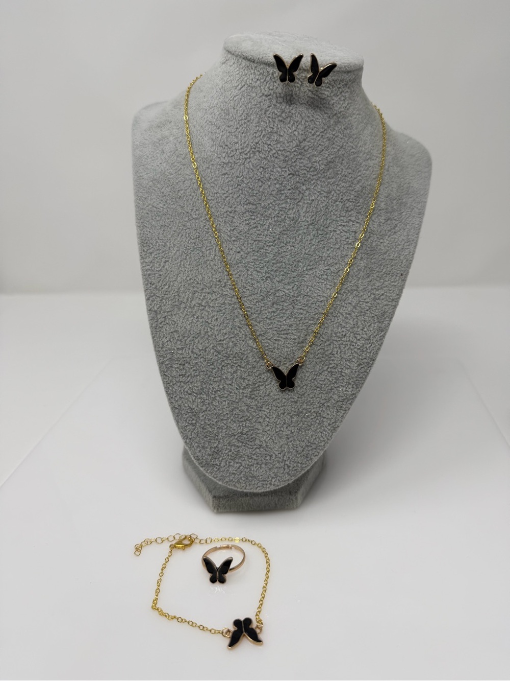 4 PCs Gold and Black Butterfly Jewelry Set - Women